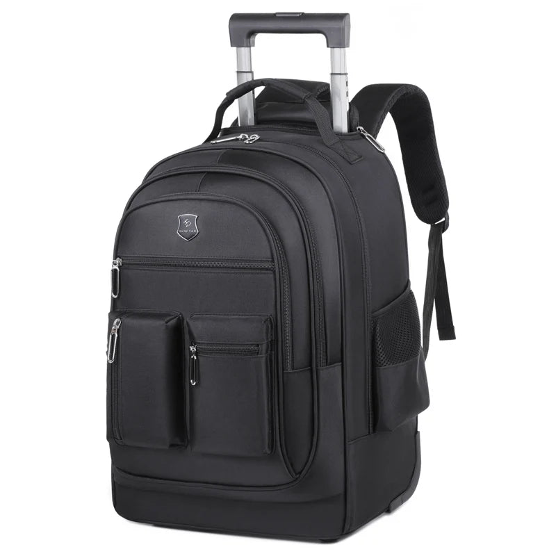 Large Capacity Travel Backpack With Wheels Hidden Pull Rod Waterproof Carry On Luggage Weekend Travel Bag For Men Business Trip