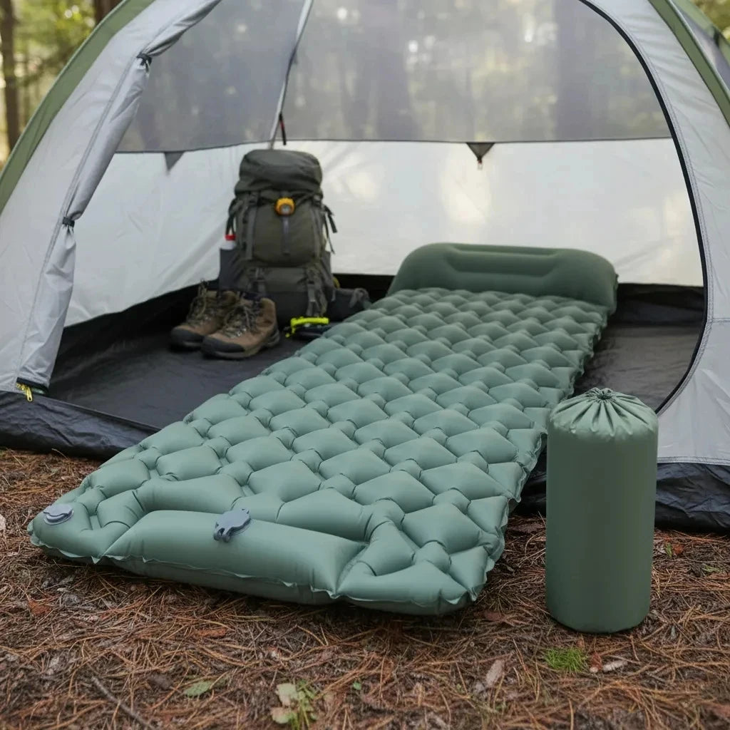 Outdoor Camping Sleeping Pad Folding Sleep Mat Beach Inflat Mattress with Pillows Ultralight Air Mat Travel Hiking