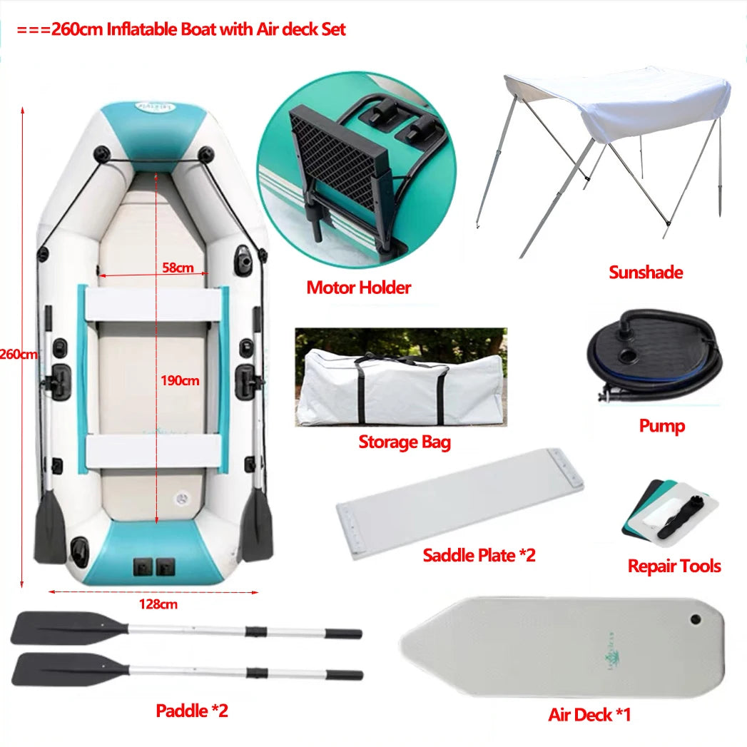 2.0–3.6m Inflatable Boat with Air Deck & Slat Bottom | Heavy-Duty PVC 3-Layer Fishing & Kayak Dinghy Set