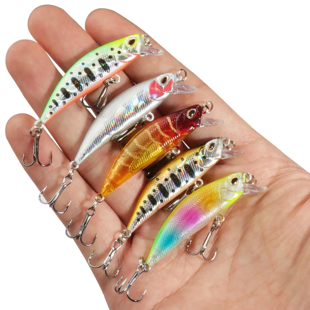 5pcs Fishing Lure Kit Sinking Minnow Trout Artificial Bait Crank Bait Bass Hook Wobbler Fishing Tackle Box Floating Jerkbait