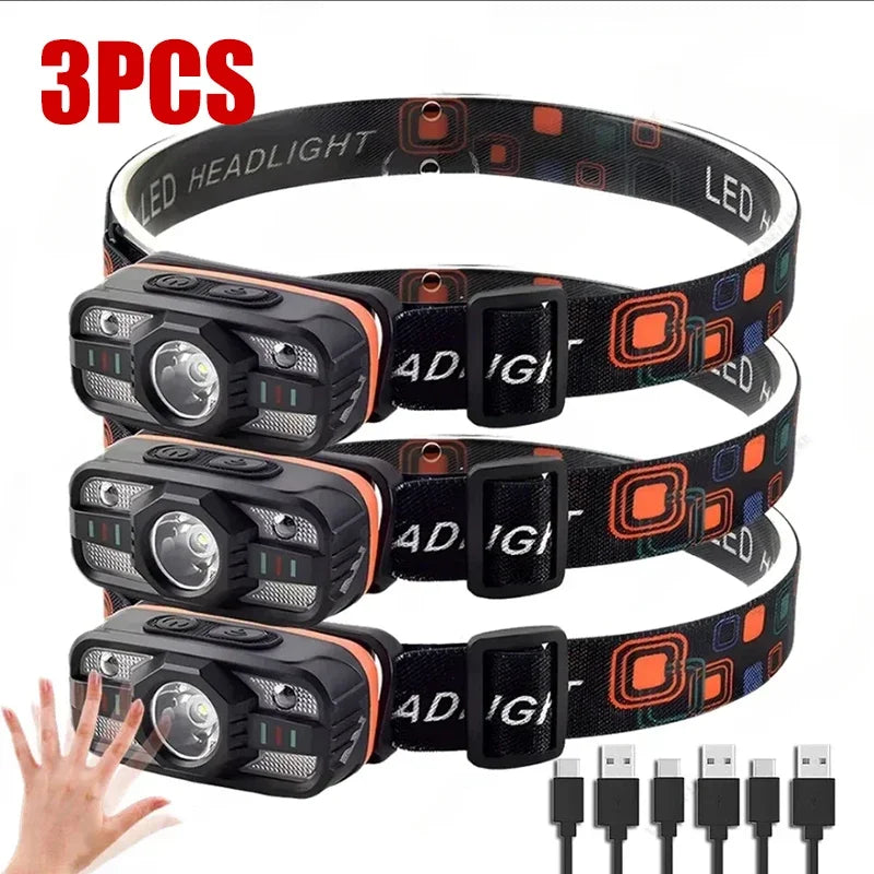 6 Lighting Modes USB Rechargeable LED Headlamp Portable Light with Built in Battery Fishing Head Torch Outdoor Camping Lantern
