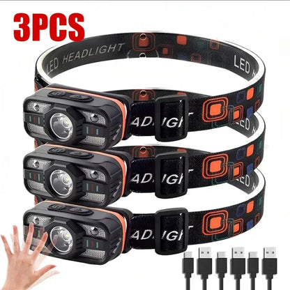 6 Lighting Modes USB Rechargeable LED Headlamp Portable Light with Built in Battery Fishing Head Torch Outdoor Camping Lantern