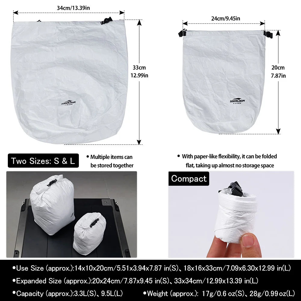 Soomloom Tyvek Storage Bag Set, Ultralight Tear-Resistant Organizer Bags for Hiking Camping Gear, Clothing Dust Sack