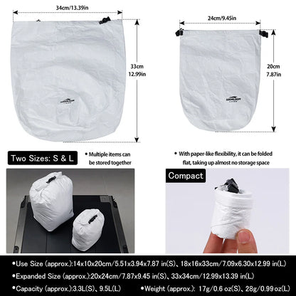 Soomloom Tyvek Storage Bag Set, Ultralight Tear-Resistant Organizer Bags for Hiking Camping Gear, Clothing Dust Sack