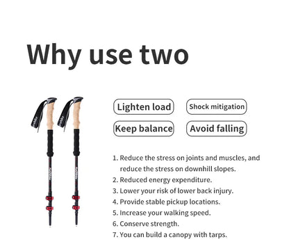 Naturehike Trekking Poles 2pcs Carbon Fiber Collapsible Telescopic Sticks Lightweight Walking Hiking Stick Climbing Stick