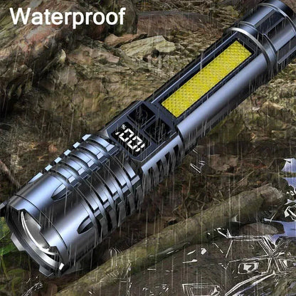 High Power LED Flashlights With Display Screen Zoom Tactical Torch Portable Rechargeable Lamp with Emergency Side Light Lantern