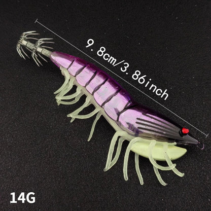 2pcs/set Glow Squid Jigs Set 13cm Simulation Shrimp Fishing Lure 3.5# Wood Shrimp Jig Lure Saltwater Cuttlefish Octopus Tackle