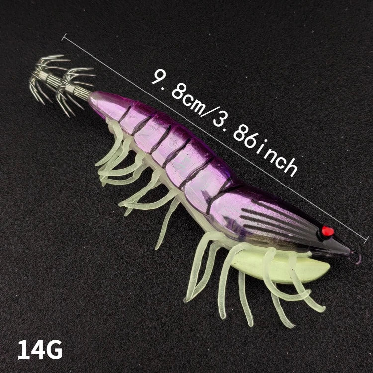 2pcs/set Glow Squid Jigs Set 13cm Simulation Shrimp Fishing Lure 3.5# Wood Shrimp Jig Lure Saltwater Cuttlefish Octopus Tackle