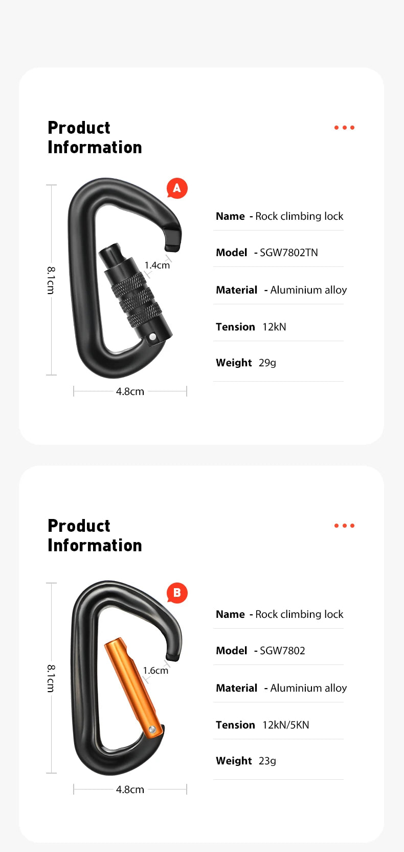 CLIWIZ 12KN Professional D-Shaped Aluminum Carabiner Key Hooks Lip Camping Keyring Snap Hook Outdoor Hiking Tool