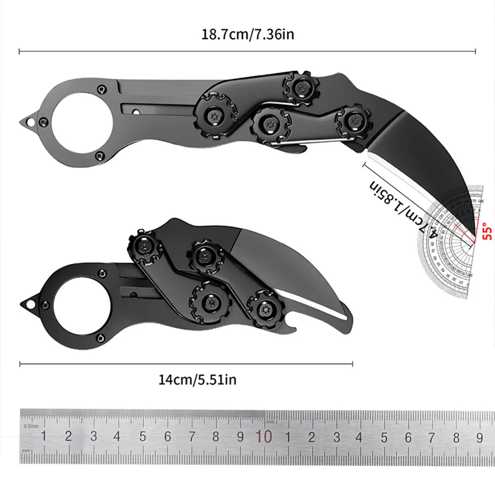 Mechanical Folding knife Multifunction Portable Pocket Knife All-steel Claw Folding Knife with Finger Ring,  EDC Utility Knife for Outdoor Camping, Survival