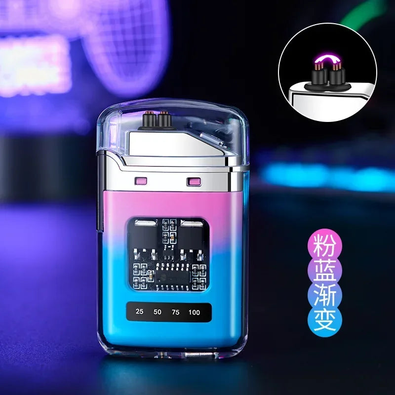 Electric Windproof Metal Lighter Double Arc Flameless Plasma Rechargeable USB Lighter LED Power Display Touch Sensor Lighters
