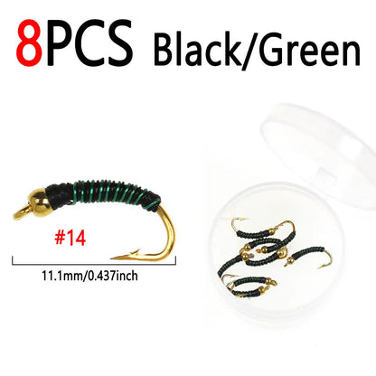 Bimoo Beadhead Chironomid Midge Flies (8 Pack)