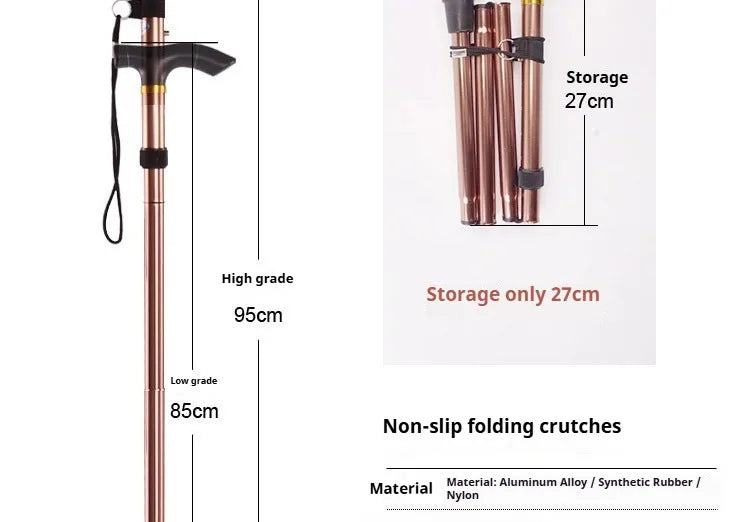 Multifunction Walking Stick Trekking Poles Telescopic Fold Crutches Hiking Stick Crutch Elderly Metal Stick Walking Cane Outdoor
