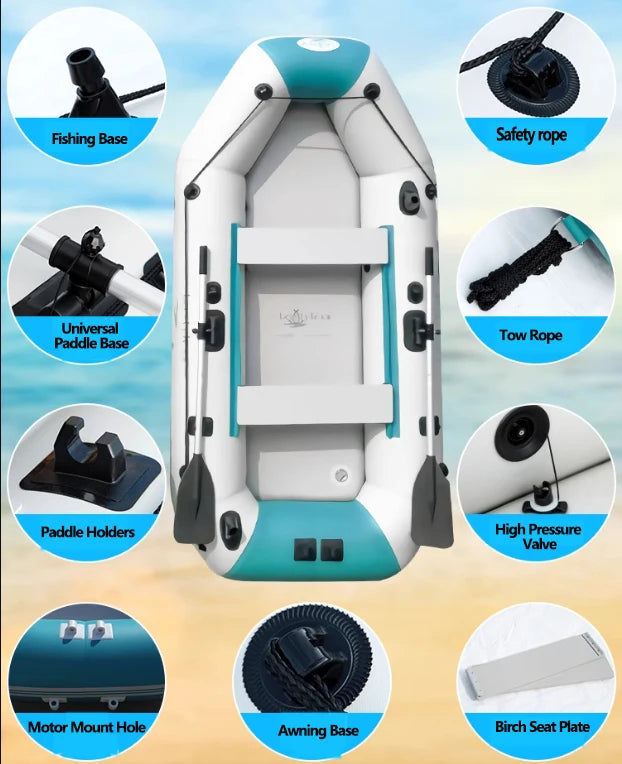 2.0–3.6m Inflatable Boat with Air Deck & Slat Bottom | Heavy-Duty PVC 3-Layer Fishing & Kayak Dinghy Set