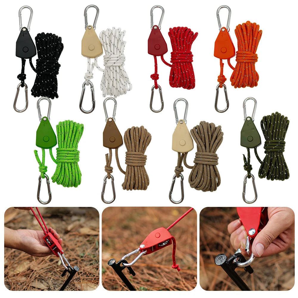5M Tent Fastener Rope Adjustable Fixed Buckle Pulley Rope Windproof 4mm Outdoor Guy Lines Reflective Camping Accessories