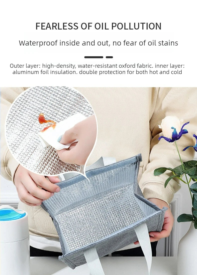 Portable Thermal Insulated Lunch Bag Simple Large Capacity Handle Lunch Tote for Work Picnic Travel Lunch Box