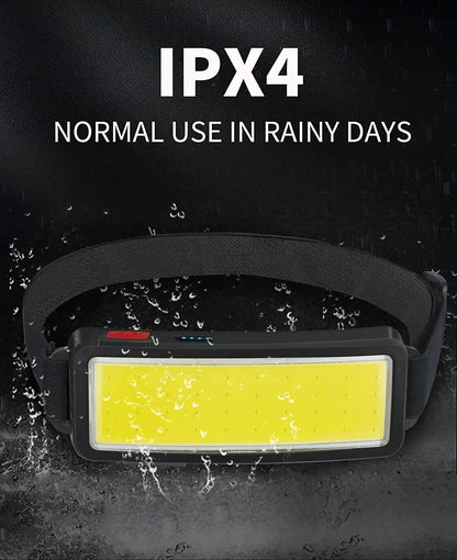 Powerful COB Headlamp Type-c/USB Rechargeable Head Flashlight Built-in Battery Outdoor Fishing Camping Lantern Waterproof Torch
