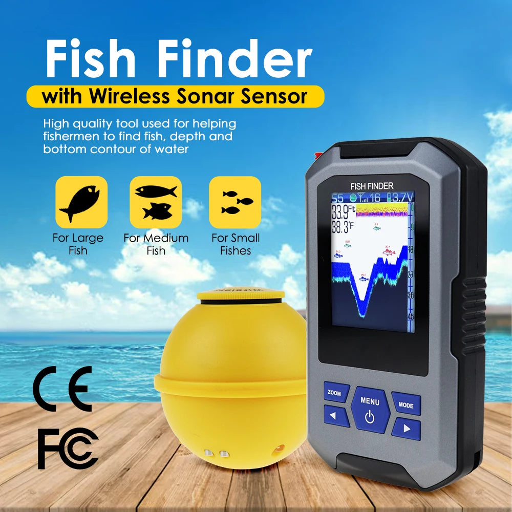 Wireless Sonar Fish Finder with Large LCD & Fish Alarm