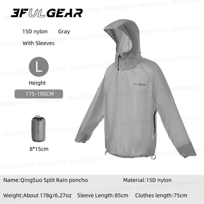3F UL GEAR QingSuo Spilt Rain Poncho Outdoor Ultralight Sleeve Rain Coats 15D Nylon Waterproof Hiking Cycling Mountaineering