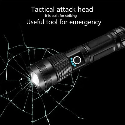 Rechargeable Led High Power Tactical Flashlight Aluminum Alloy Telescopic ZoomTorch Lamp for Outdoor Night Camping Fishing