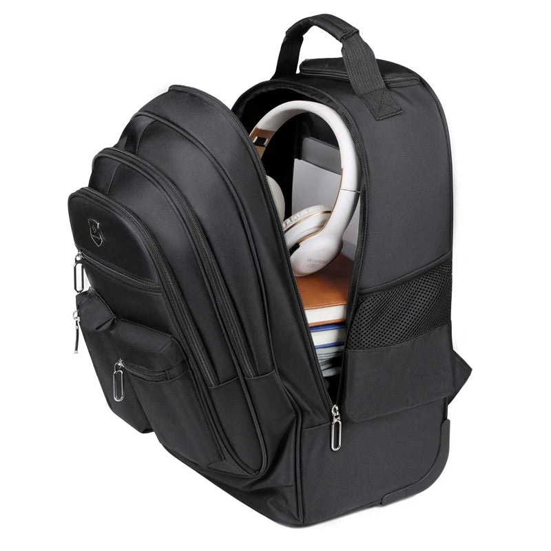 Large Capacity Travel Backpack With Wheels Hidden Pull Rod Waterproof Carry On Luggage Weekend Travel Bag For Men Business Trip