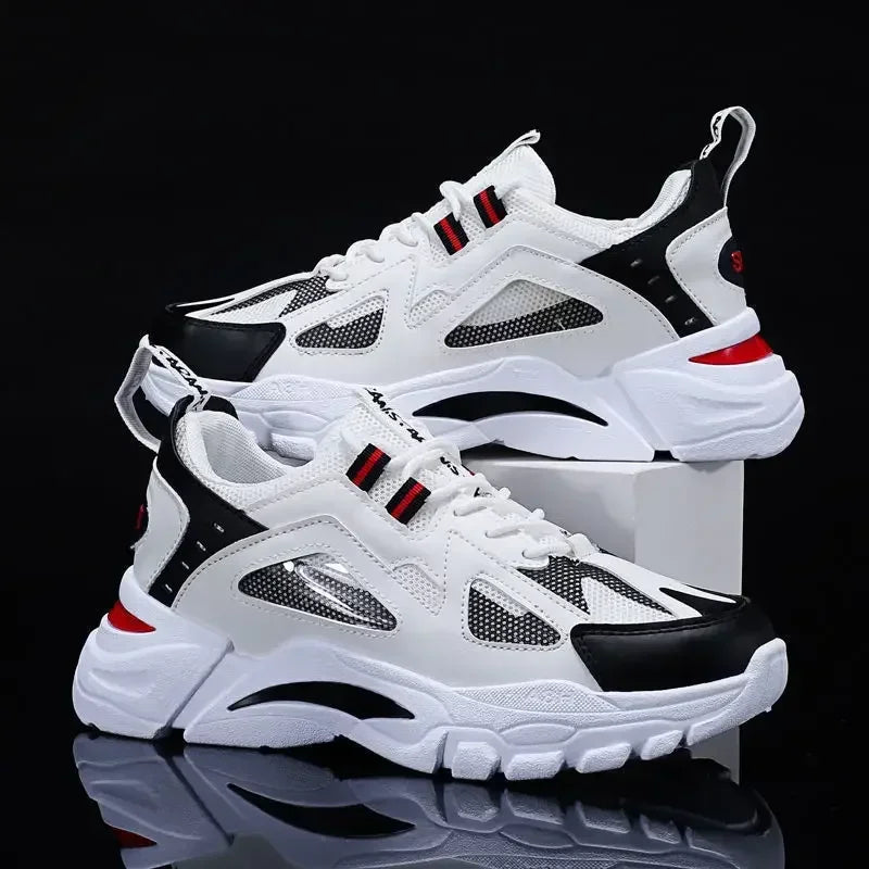 Men’s Casual Sports Shoes 2025 – Platform Sneakers with Breathable Mesh & Leather Stitching