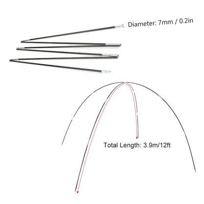 3.26m/3.4m/3.9m Camping Tent Rod 1 Pair 12 Pcs Glass Fiber Tent Arc Poles Replacement for Outdoor Equipment Accessories