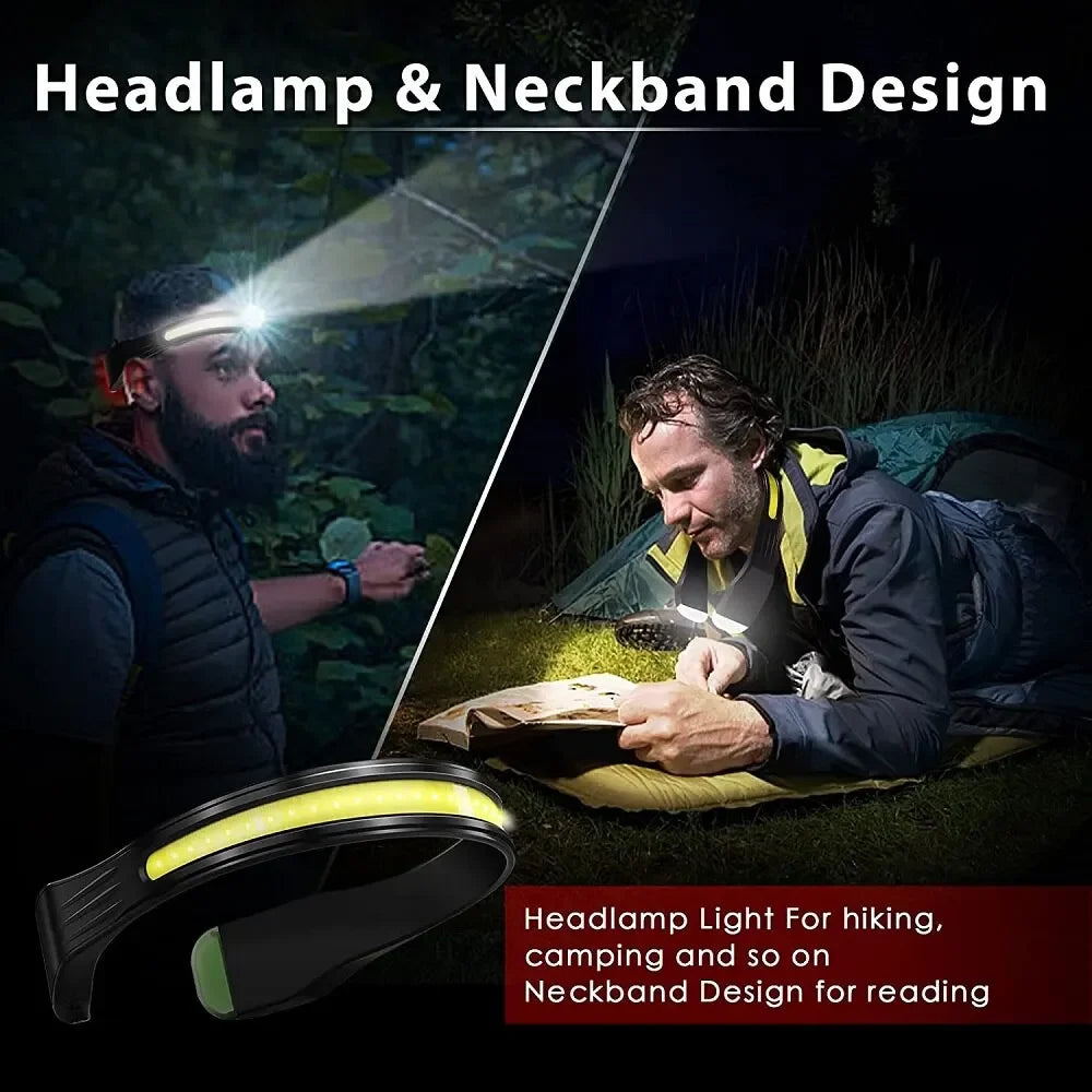 Rechargeable Headlamp 3Lighting Modes COB with Tail Red Light Wide Angle Lighting for Outdoor Running Camping Work