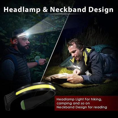 Rechargeable Headlamp 3Lighting Modes COB with Tail Red Light Wide Angle Lighting for Outdoor Running Camping Work