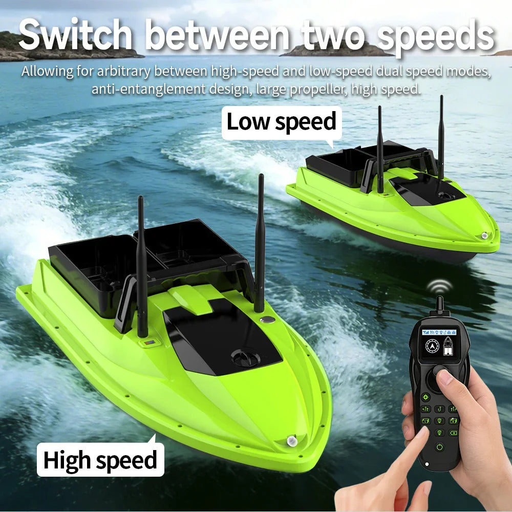 Sonar Bait Boat with Color Fish Finder Screen & Dual Hopper