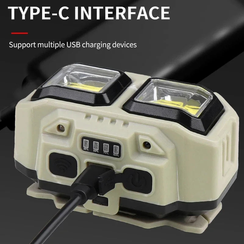 COB LED Powerful Headlamp USB Rechargeable Head Torch USB Rechargeable Waterproof Outdoor Camping Fishing Hunting Search Lantern