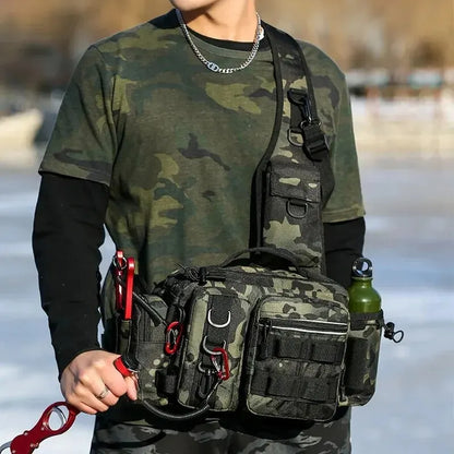 Fishing Tackle Sling Backpack with Rod Holder