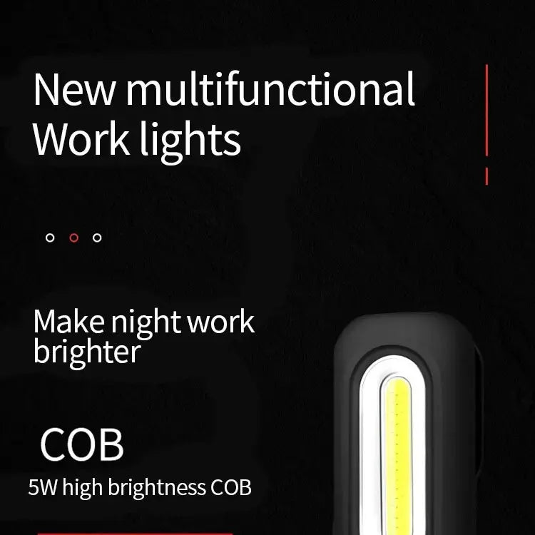 Portable USB Rechargeable Work Light Magnetic COB LED Flashlight Hanging Lamp with Built-in Battery Camping Torch