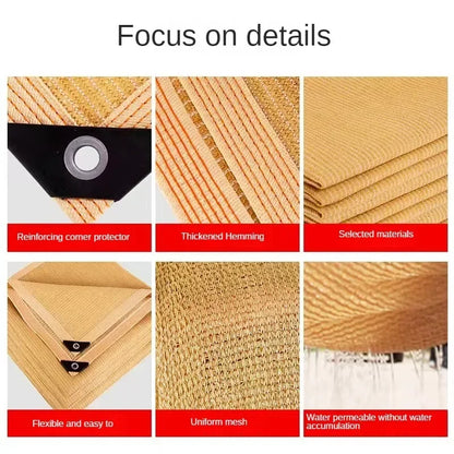 2x2m 2x4m Summer Outdoor Shading Beige Shading Net Wrapped Perforated Shading Cloth Thickened Heat Insulation Net Shading Net