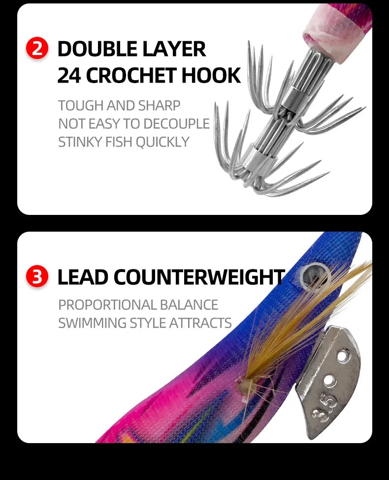 ShareShark 5Pcs/Set Luminous Squid Jig Hooks, 13.2cm 20g 3.5oz #   Shrimp Fishing Lures, Artificial Hard Prawn Bait for Fishing