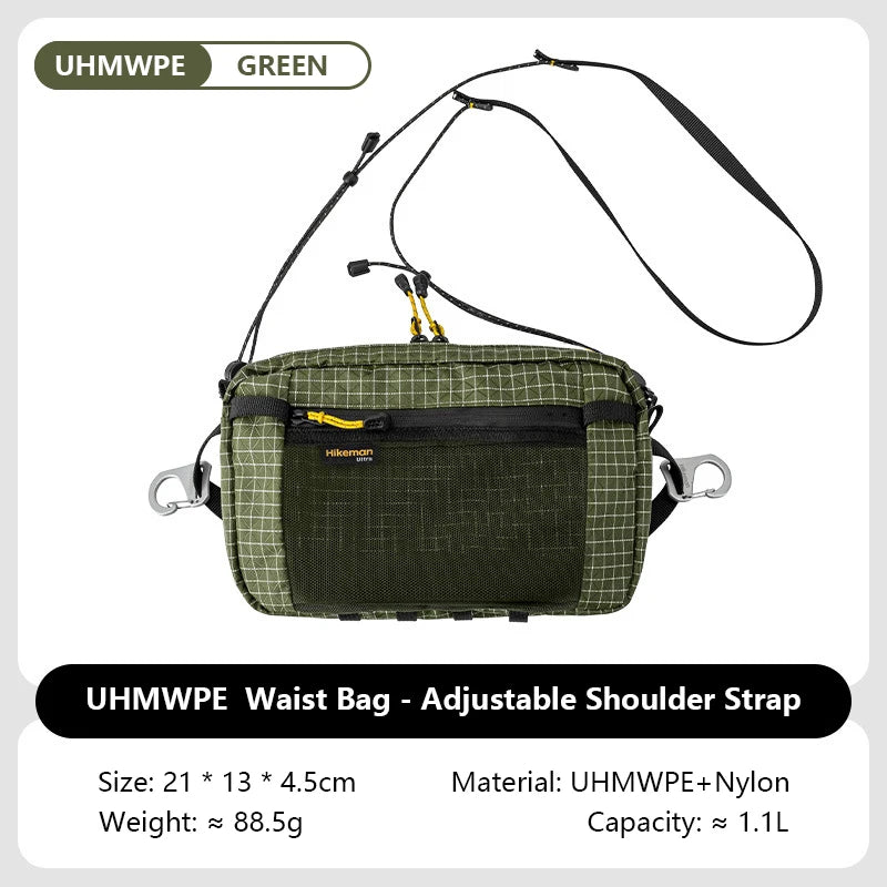 HIKEMAN Dyneema Fiber Waist Pack 1.1L Waterproof UrltraLight Multi Pocket for Cycling Running Hiking Camping Outdoor Sports