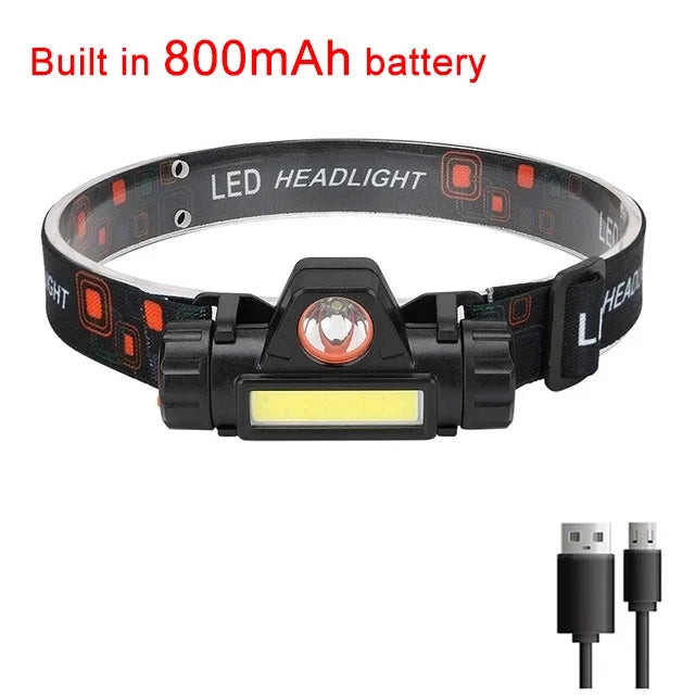 Powerful COB+LED Headlamp 1500LM USB Rechargeable Headlight Waterproof Head Lamp Bright Head Flashlight for Camping Cycling