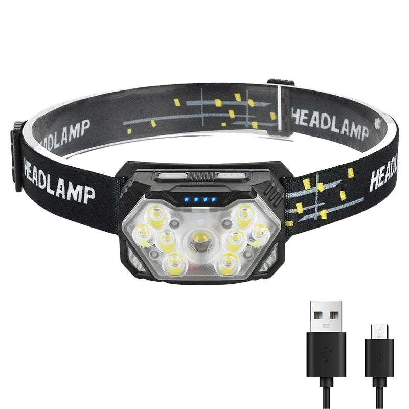 9 Led Strong Light Headlamp USB Rechageable Motion Sensor Headlight Portable Fishing Camping Outdoor Head Lamp 1200mah