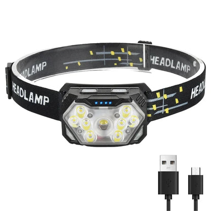 9 Led Strong Light Headlamp USB Rechageable Motion Sensor Headlight Portable Fishing Camping Outdoor Head Lamp 1200mah