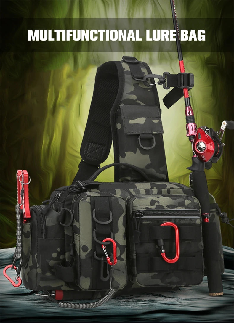 Fishing Tackle Sling Backpack with Rod Holder