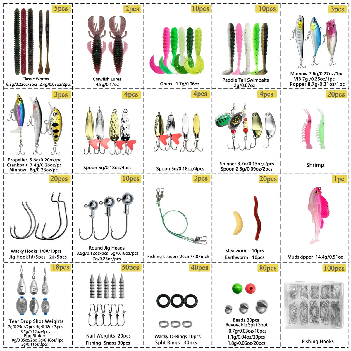 84/107pcs Fishing Lure Kit Soft and Hard Bait Set Gear Layer Metal Jig Spoon For Bass Pike Crank Tackle Accessories with Box