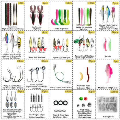 84/107pcs Fishing Lure Kit Soft and Hard Bait Set Gear Layer Metal Jig Spoon For Bass Pike Crank Tackle Accessories with Box