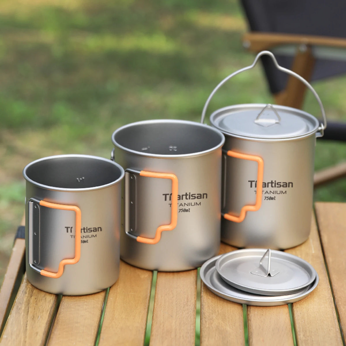 Tiartisan Outdoor Camping Pure Titanium Mug with Collapsible Handle Ultralight Portable Tea Cup Coffee Mug Drinkware