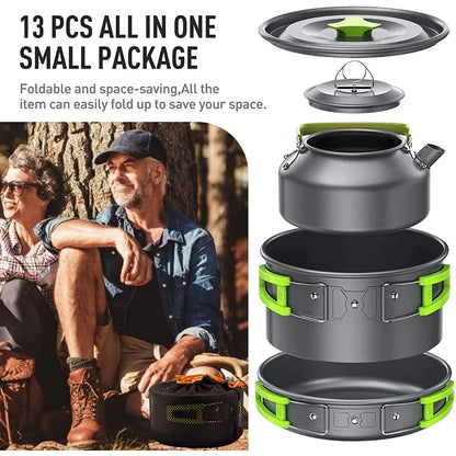 Camping Cooking Set Portable Lightweight Aluminum Camping Pot Set Hiking Picnicking Outdoor Travel Cooking Utensils Set