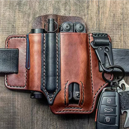 Outdoor Hunting Multi Tool Leather Bag, Portable Tool Storage Bag Leather Cover, Outdoor Camping Waist Leather Bag