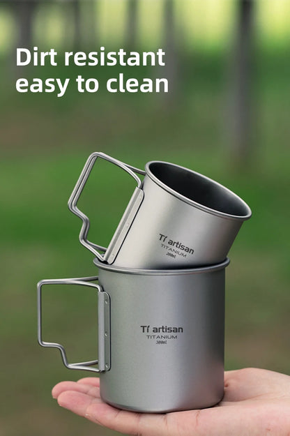 Tiartisan Titanium 750ml Foldable Coffee Mug Tea Cup With Lid Outdoor Camping Hiking Ultralight Portable Hanging Boiling Pot