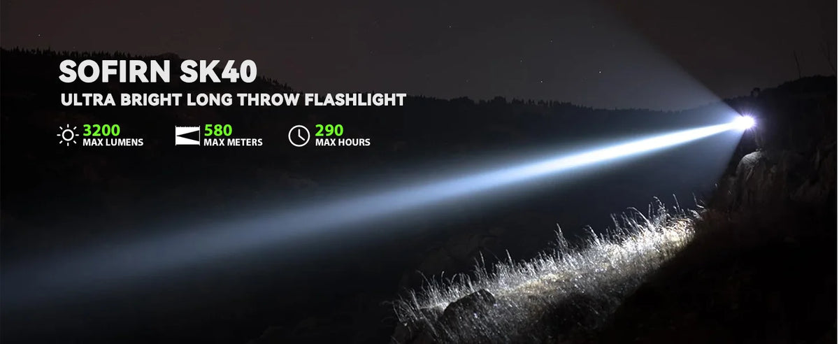 Sofirn SK40 21700 Rechargeable Flashlight  SFT70 LED 3200lm Powerful Tactical Torch 580M Long-Range With Spotlight