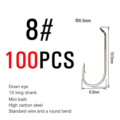 Vtwins 1X Long Shank Fly Tying Hooks (100 Pack)