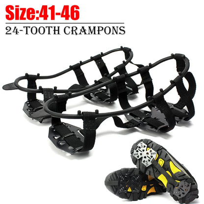 1Pair 24 Teeth Anti-Slip Ice Grips Gripper Shoes Boot Hiking Ice Climbing Shoe Spikes Climbing Chain Crampons Shoes Cover