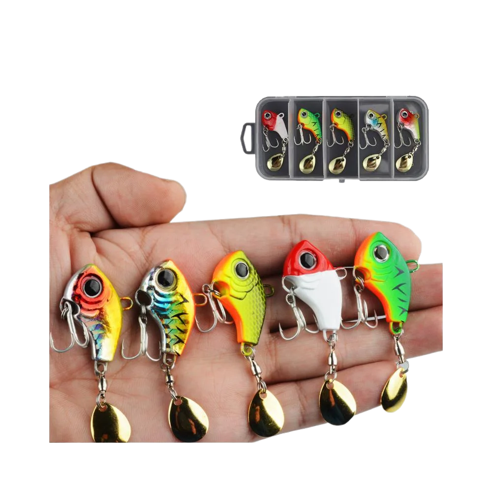 5pcs Fishing Lure Set Wobbler Rotating Metal VIB Vibration Bait Spinner Spoon Jig Sea Lures Artificial Hard Baits Sequins Tackle